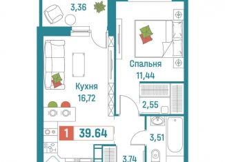 Продам 1-комнатную квартиру, 39.6 м2, Мурино, ЖК Графика