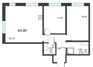 Продажа двухкомнатной квартиры, 64.9 м2, Санкт-Петербург, метро Василеостровская