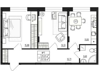 Продаю 2-ком. квартиру, 57.2 м2, деревня Малое Верево