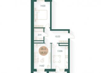 Продается двухкомнатная квартира, 58.3 м2, Казань