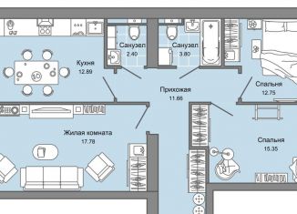 Продам 3-ком. квартиру, 79 м2, Киров, Ленинский район