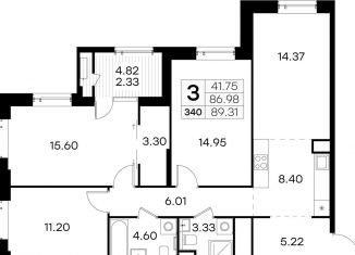 3-комнатная квартира на продажу, 89.3 м2, Нижний Новгород, метро Московская