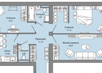 Продаю трехкомнатную квартиру, 77 м2, Киров