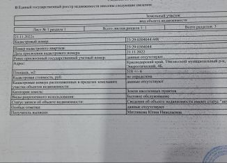 Продажа земельного участка, 310 сот., станица Тбилисская, Энергетический переулок, 4