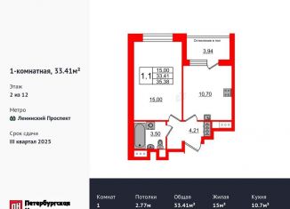 Продается 1-комнатная квартира, 33.4 м2, Санкт-Петербург, метро Ленинский проспект, 1-й Предпортовый проезд, 1