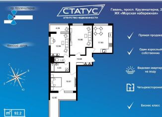 Продается 3-ком. квартира, 92.2 м2, Санкт-Петербург, проспект Крузенштерна, 2, метро Приморская