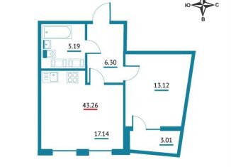 Продается 1-ком. квартира, 43.3 м2, Мурино