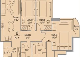 Продажа трехкомнатной квартиры, 90.7 м2, Москва, метро Мичуринский проспект, улица Лобачевского, 124к3А