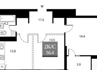 Продажа 2-комнатной квартиры, 56.4 м2, Новосибирск, метро Площадь Гарина-Михайловского, Прибрежная улица, 4/2