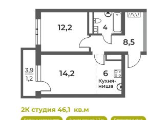 Продам 2-ком. квартиру, 46.1 м2, Новокузнецк, Уфимская улица, 6