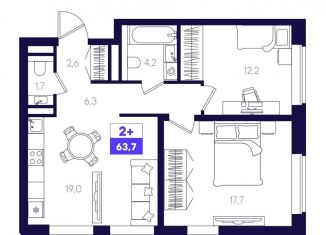 Двухкомнатная квартира на продажу, 63.7 м2, Тюмень, Калининский округ