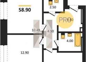 Продам двухкомнатную квартиру, 58.9 м2, Новосибирск, метро Золотая Нива