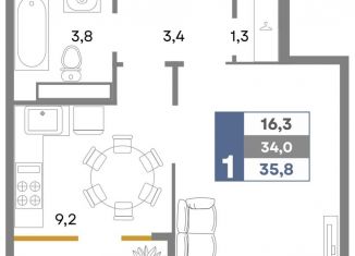 Продаю 1-комнатную квартиру, 35.8 м2, село Белоглинка