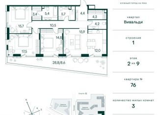 3-комнатная квартира на продажу, 122.4 м2, Москва, СЗАО