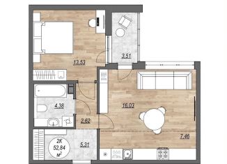 Продажа 2-ком. квартиры, 52.8 м2, Петрозаводск, район Древлянка