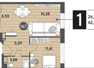 Продам 1-ком. квартиру, 42.7 м2, Московская область