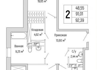 Двухкомнатная квартира на продажу, 92.4 м2, Московская область