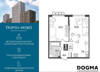 Продается однокомнатная квартира, 43.6 м2, Краснодарский край