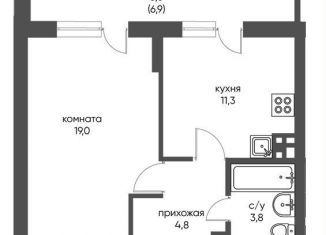 1-ком. квартира на продажу, 42.4 м2, Новосибирск, улица Коминтерна, 1с