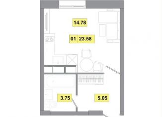 Продажа 1-ком. квартиры, 23.6 м2, деревня Радумля