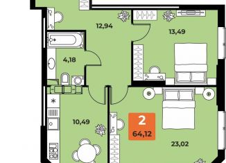 Продается двухкомнатная квартира, 64.1 м2, Самара, метро Спортивная