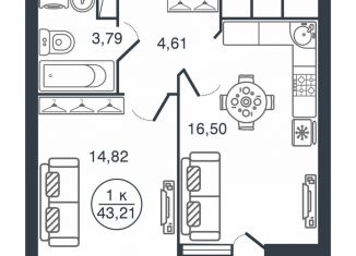 Продажа 1-ком. квартиры, 43.2 м2, Тверь, Московский район