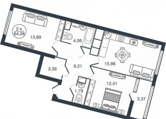 Продажа 2-ком. квартиры, 64.1 м2, Тверь