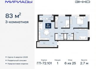 Продается 3-комнатная квартира, 83 м2, Тюмень