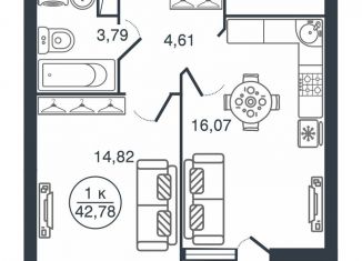 Продается однокомнатная квартира, 42.8 м2, Тверь