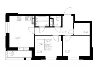 Продам 2-ком. квартиру, 51.6 м2, Казань