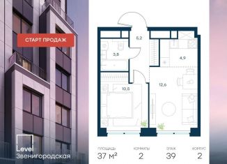 Двухкомнатная квартира на продажу, 37 м2, Москва, станция Хорошёво