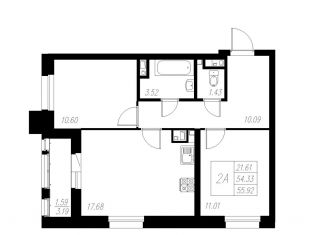 2-ком. квартира на продажу, 55.9 м2, Казань, Советский район