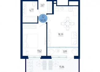 Продаю 1-комнатную квартиру, 58.2 м2, Рязанская область