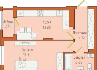 Продается 1-комнатная квартира, 44.3 м2, Калининградская область