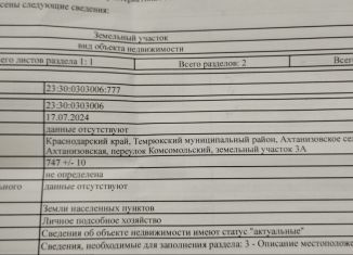 Продам участок, 747 сот., станица Ахтанизовская, Комсомольский переулок