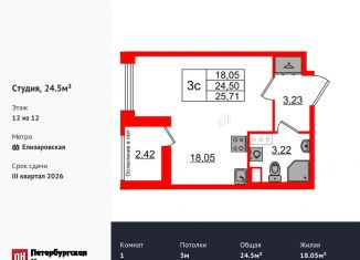 Продажа квартиры студии, 24.5 м2, Санкт-Петербург, муниципальный округ Невская Застава