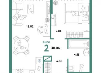 Продается 2-ком. квартира, 38 м2, Тюмень, Интернациональная улица, 199к10