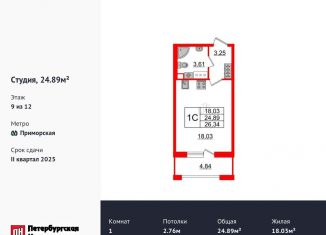 Продам квартиру студию, 24.9 м2, Санкт-Петербург, Уральская улица, Уральская улица