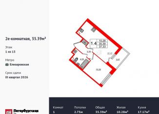 Продается однокомнатная квартира, 35.4 м2, Санкт-Петербург, Невский район