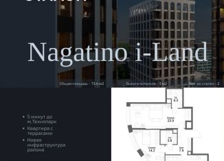 Двухкомнатная квартира на продажу, 73.4 м2, Москва, жилой комплекс Нагатино Ай-Ленд, к1, ЖК Нагатино Ай-Ленд