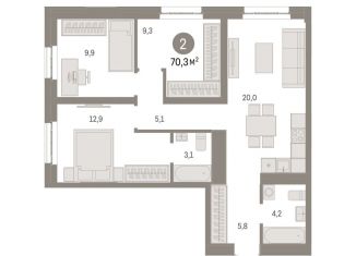 Продается трехкомнатная квартира, 70.3 м2, Москва