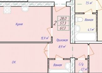 2-ком. квартира на продажу, 64 м2, Нижегородская область, улица Жуковского, 9Б