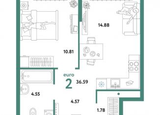 Продажа 2-ком. квартиры, 36.6 м2, Тюмень, Калининский округ, Интернациональная улица, 199к10