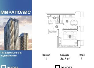 Продажа 1-комнатной квартиры, 36.6 м2, Москва, станция Ростокино