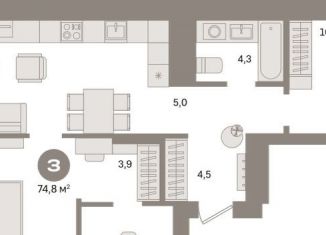 Продажа 2-ком. квартиры, 74.8 м2, Екатеринбург, метро Уральская, улица Пехотинцев, 2В