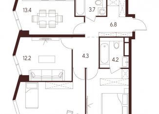 Продажа трехкомнатной квартиры, 73.6 м2, Москва, метро Октябрьское поле