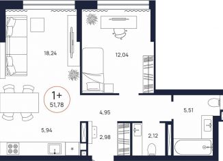 Продаю однокомнатную квартиру, 51.8 м2, Тюмень