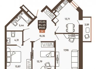 Продаю трехкомнатную квартиру, 87.1 м2, Новосибирск, Новоуральская улица, 10