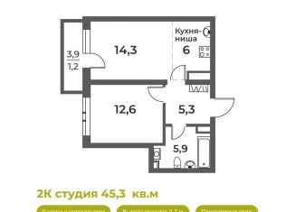 Продажа двухкомнатной квартиры, 45.3 м2, Новокузнецк, Уфимская улица, 6