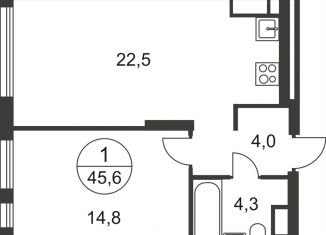 Продам однокомнатную квартиру, 45.6 м2, Москва, деревня Рассказовка, 1